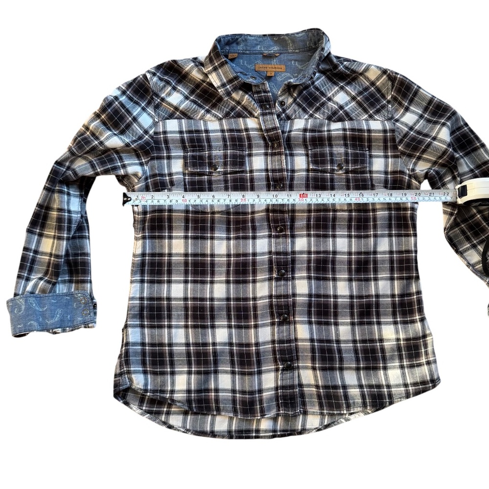 JACHS GIRLFRIEND Plaid flannel button-down shirt black white size M - Picture 12 of 13